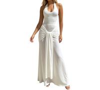 Abito Da Cerimonia Donna Vestito Lungo Elegante Scollo All'Americana Spalline Sottili Aderente Con Spacco Abito Da Sera Per Matrimonio Damigella D'Onore Serata Formale Cena Di Gala Beneficenza
