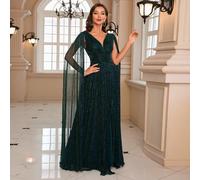 Abito da cerimonia elegante con spacco sulla coscia, maniche a mantello, con glitter, adatto per banchetti, cene di gala, lauree, matrimoni, compleanni e altre occasioni formali per le donne L,M,S,XLC