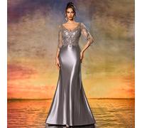 Abito da cerimonia per la madre della sposa in raso argento LVNES, elegante vestito da sera o da matrimonio lungo e aderente L,M,S,XL,XXL,XXXLBlocchi di colore,Geometrico,Colore unico,stampa dappertut