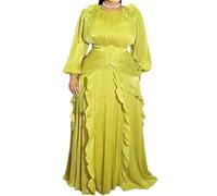 Abito da Cerimonia Taglie Forti da Donna, Elegante Modello con Maniche Lunghe e Scollo Rotondo, Look Casual ed Elegante, Adatto(Giallo,XXL)