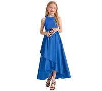 Abito da cerimonia vintage da bambina, abito da bambina, anno 50, cocktail, scollo a pizzo, abiti da sera, cocktail, Natale, matrimonio, senza maniche, linea 3-14 anni, blu, 5-6 Anni