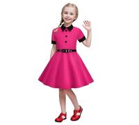 Abito da cerimonia vintage da ragazza, per bambini, abito rockabilly, anno 50/60, retro a pois con stampa floreale a pois, rosa 1, 9-10 Anni