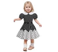 Abito da cerimonia vintage da ragazza, per bambini, abito Rockabilly anno 50/60 retrò a pois polka con stampa floreale abiti pin up da sera festa cocktail natale matrimonio maniche sbuffate bambola
