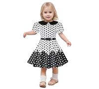 Abito da cerimonia vintage da ragazza, per bambini, abito Rockabilly anno 50/60 retrò a pois polka con stampa floreale abiti pin up da sera festa cocktail natale matrimonio maniche sbuffate bambola