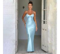 Abito da cocktail aderente in raso da donna con schiena incrociata e laccetti L,M,S,XS,XXSColore unicoRaso