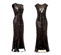 Abito da cocktail da donna anni '20, con paillettes, frange e perline | Girocollo senza maniche abito a sirena lungo fino al pavimento ruggente anni '20 accessori vintage per serate, cocktail party