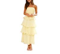 Abito da cocktail da donna con spalle scoperte, adatto per banchetti ed eventi estivi, Giallo, M