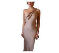 Abito da cocktail da donna formale in raso con collo asimmetrico e orlo a sirena, aderente, da sera(grigio,M)