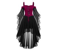 Abito da cocktail da donna grande stile gotico medievale midi con corsetto e maniche lunghe svasate orlo asimmetrico in chiffon elegante abito da sera per ballo o cerimonia