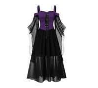 Abito da cocktail da donna grande stile gotico medievale midi con corsetto e maniche lunghe svasate orlo asimmetrico in chiffon elegante abito da sera per ballo o cerimonia