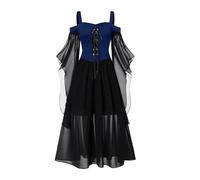 Abito da cocktail da donna grande stile gotico medievale midi con corsetto e maniche lunghe svasate orlo asimmetrico in chiffon elegante abito da sera per ballo o cerimonia