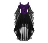 Abito da cocktail da donna grande stile gotico medievale midi con corsetto e maniche lunghe svasate orlo asimmetrico in chiffon elegante abito da sera per ballo o cerimonia