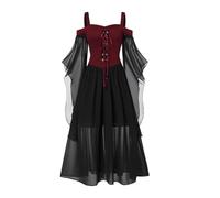 Abito da cocktail da donna grande stile gotico medievale midi con corsetto e maniche lunghe svasate orlo asimmetrico in chiffon elegante abito da sera per ballo o cerimonia