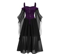 Abito da cocktail da donna grande stile gotico medievale midi con corsetto e maniche lunghe svasate orlo asimmetrico in chiffon elegante abito da sera per ballo o cerimonia