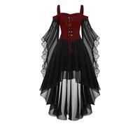 Abito da cocktail da donna grande stile gotico medievale midi con corsetto e maniche lunghe svasate orlo asimmetrico in chiffon elegante abito da sera per ballo o cerimonia