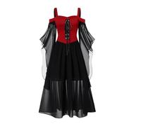 Abito da cocktail da donna grande stile gotico medievale midi con corsetto e maniche lunghe svasate orlo asimmetrico in chiffon elegante abito da sera per ballo o cerimonia
