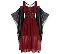 Abito da cocktail da donna, stile medievale, stile medievale, abito da cocktail, stile gotico, da donna, taglie forti, a maniche lunghe, svasate, abito da sera, trapezio cosplay