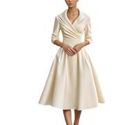 Abito da cocktail da donna, stile vintage anni '50, abito da sera da donna, elegante e glamour con scollo a V, abiti da ballo da sposa, a trapezio a scialle, a maniche lunghe, tinta unita, elegante