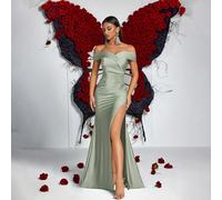 Abito da cocktail da sera con scollo all'americana, spacco laterale, arricciatura sui lati e orlo a sirena, elegante abito da ballo, da cerimonia, da matrimonio come invitata, adatto per lauree, cene,