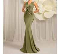 Abito da cocktail elegante da donna per l'estate Everly L, con decorazione a spalle annodate, orlo a coda di pesce, in colore unito, con elementi decorativi in pietra e mattoni d'acqua realizzati a ma