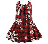 Abito da cocktail per feste con cinturino festivo abiti di Natale da donna classico a maniche lunghe con cintura linea A con volo, D rosso, XL