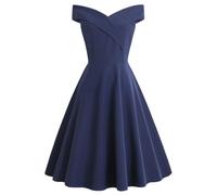 Abito da Cocktail Vintage Monospalla da Donna a Punto Singolo. Abiti da Cerimonia con Abito da Sera Midi a Linea(Navy Blue,L)