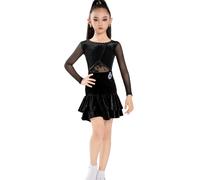 Abito da Competizione di Danza Latina per Ragazze, Abito da Ballo in Velluto con Maniche Lunghe, Abbigliamento da Competizione per Pratica di Danza Cha Rumba per Bambini,Nero,180