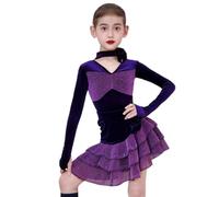 Abito da Competizione di Danza per Ragazze, Abito da Ballo Latino per Bambini, Maniche Lunghe Rumba Samba gonne Abbigliamento da Ballo,Viola,180cm