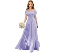 Abito da damigella d'onore a maniche soffici per bambini in chiffon abiti da ragazza con proboscide A linea abito da sposa, lavanda, 12 anni