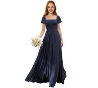 Abito da damigella d'onore a maniche soffici per bambini in chiffon abiti da ragazza con proboscide A linea abito da sposa, blu navy, 13 anni
