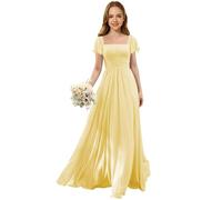 Abito da damigella d'onore a maniche soffici per bambini in chiffon abiti da ragazza con proboscide A linea abito da sposa, giallo., 3 anni