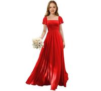 Abito da damigella d'onore a maniche soffici per bambini in chiffon abiti da ragazza con proboscide A linea abito da sposa, Colore: rosso, 10 anni