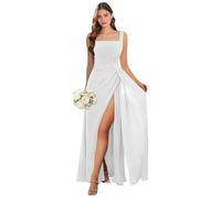 Abito da damigella d'onore con scollo quadrato lungo con fessura in chiffon plissettato A-line formale abito da sera matrimonio ospite, bianco, 50 Più