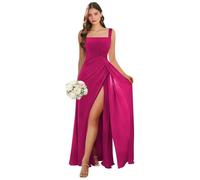 Abito da damigella d'onore con scollo quadrato lungo con fessura in chiffon plissettato A-line formale abito da sera matrimonio ospite, Fucsia, 50 Più