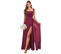 Abito da damigella d'onore con scollo quadrato lungo con fessura in chiffon plissettato A-line formale abito da sera matrimonio ospite, Rosa del deserto, 50