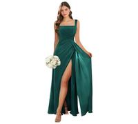 Abito da damigella d'onore con scollo quadrato lungo con fessura in chiffon plissettato A-line formale abito da sera matrimonio ospite, Foglia di t, 50 Più