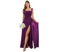Abito da damigella d'onore con scollo quadrato lungo con fessura in chiffon plissettato A-line formale abito da sera matrimonio ospite, prugna, 50 Più