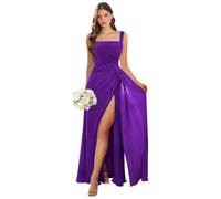 Abito da damigella d'onore con scollo quadrato lungo con fessura in chiffon plissettato A-line formale abito da sera matrimonio ospite, Viola, 50 Più