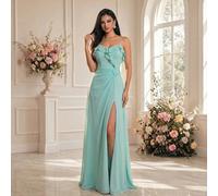 Abito da damigella d'onore con spalline arricciate distintive, caratterizzato da un design con spacco alto e chiusura con cerniera per matrimonio L,M,S,XL,XSColore unicoTessuto intrecciato