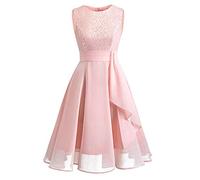 Abito da damigella d'onore da donna, corto, in pizzo rosa antico, elegante, lunghezza al ginocchio, con scollo a V, abito da sera per matrimoni, rockabilly, abiti da sera, Colore: rosa., S