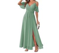 Abito da damigella d'onore da donna in chiffon, con spacco, abito da ballo, plissettato, abito da cocktail taglie forti, Salvia polverosa., 50