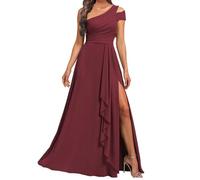 Abito da damigella d'onore da donna, in chiffon, con spacco, con volant, taglie forti, Rosa del deserto, 50