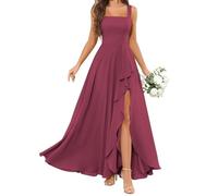 Abito da damigella d'onore da donna, in chiffon, con spacco, per cocktail e balli, taglie forti, Rosa del deserto, 60 Più