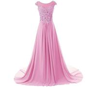 Abito da damigella d'onore da donna, in chiffon, da principessa, con pieghe, abito da cocktail taglie forti, rosa, 52