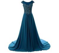 Abito da damigella d'onore da donna, in chiffon, da principessa, con pieghe, abito da cocktail taglie forti, Verde giada, 42
