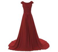 Abito da damigella d'onore da donna, in chiffon, da principessa, con pieghe, abito da cocktail taglie forti, Borgogna, 64 Più