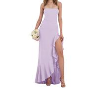 Abito da damigella d'onore da donna, in chiffon, per matrimoni, cocktail, con spacco, abito da sera, abiti da ballo taglie forti, Lilla, 54 Più