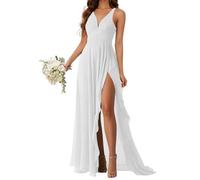Abito da damigella d'onore da donna, in chiffon, per matrimoni, cocktail, con spacco, abito da sera, abiti da ballo taglie forti, bianco, 40
