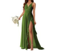 Abito da damigella d'onore da donna, in chiffon, per matrimoni, cocktail, con spacco, abito da sera, abiti da ballo taglie forti, Verde oliva, 58 Più