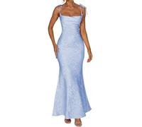 Abito da damigella d'onore da donna in raso, abito da sera per ballo di fine anno, abito da cocktail, taglie forti, blu cielo, 64 Più